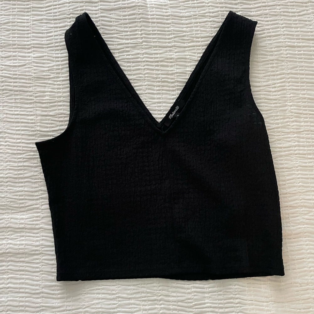 Madewell Black V-Neck Textured Blouse